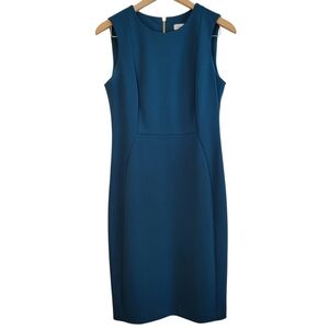Calvin Klein Stretchy Office Career Dress Teal Sz 8 Gold Detail Cocktail Party